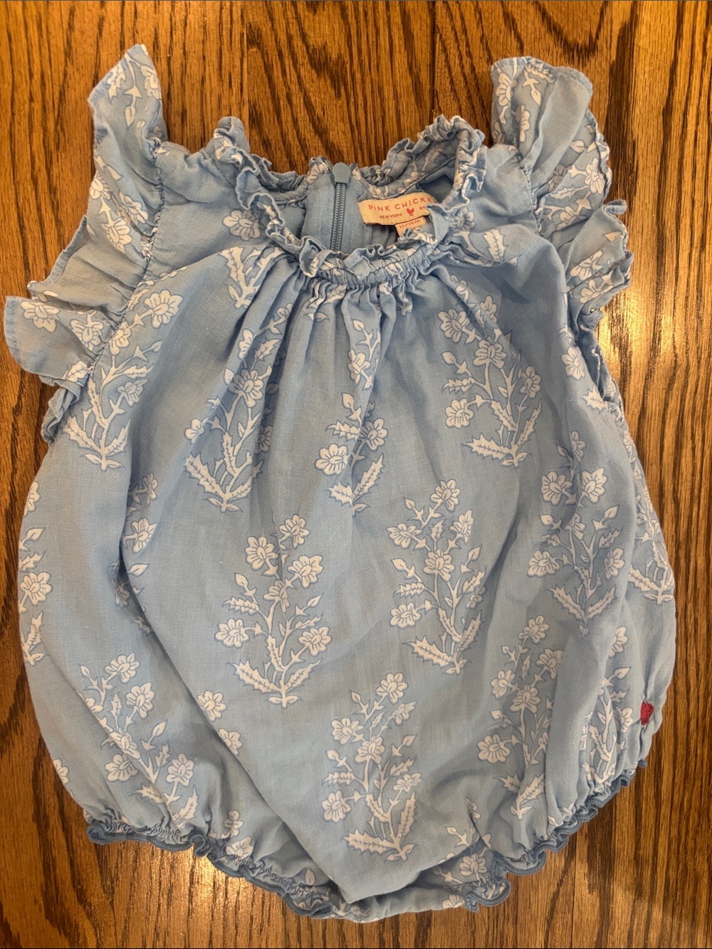 Pink Chicken Baby Girls Harper Bubble Dress Blue & White 12/18M